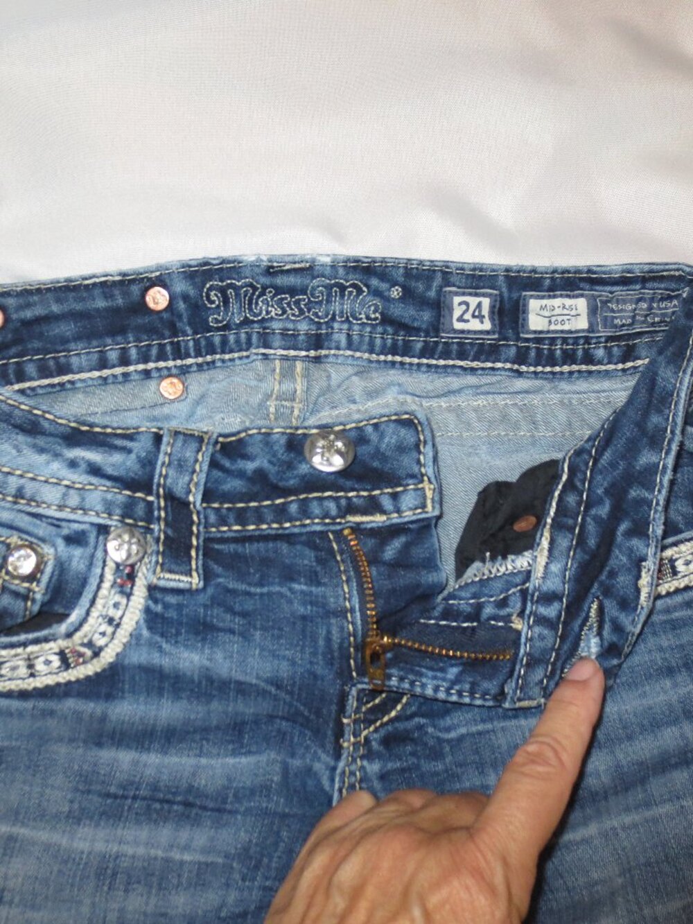 MISS ME womens JEANS blue MID-RISE denim BOOTCUT embroidered pockets SIZE 25 - Picture 5 of 13
